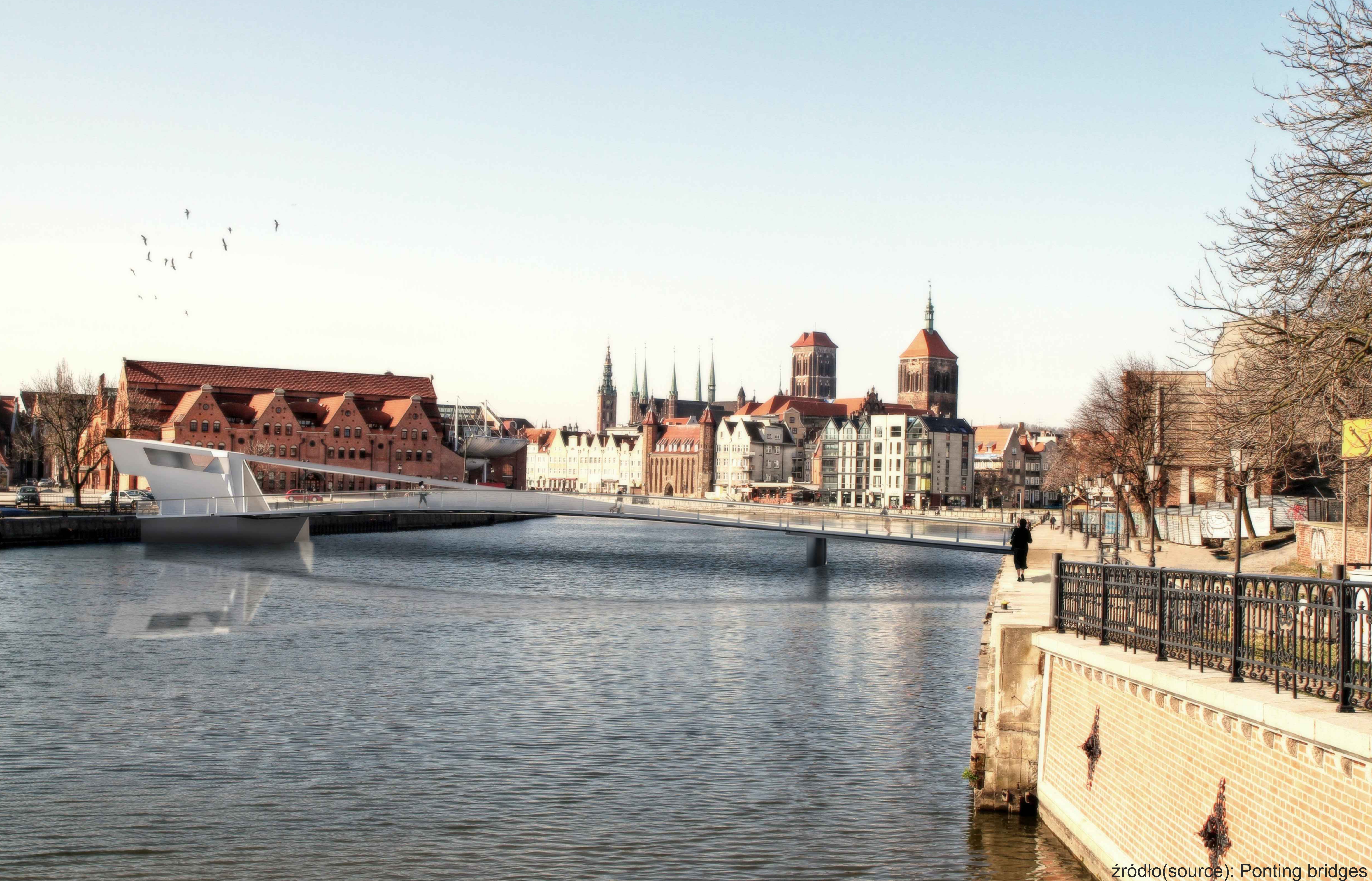 Zwodzona kładka nad rzeką Motławą
